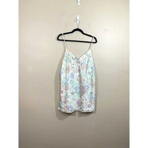 VTG Escapades Floral Mini Slip Dress L Beige 90s Lace Trim Lingerie Fairy Grunge